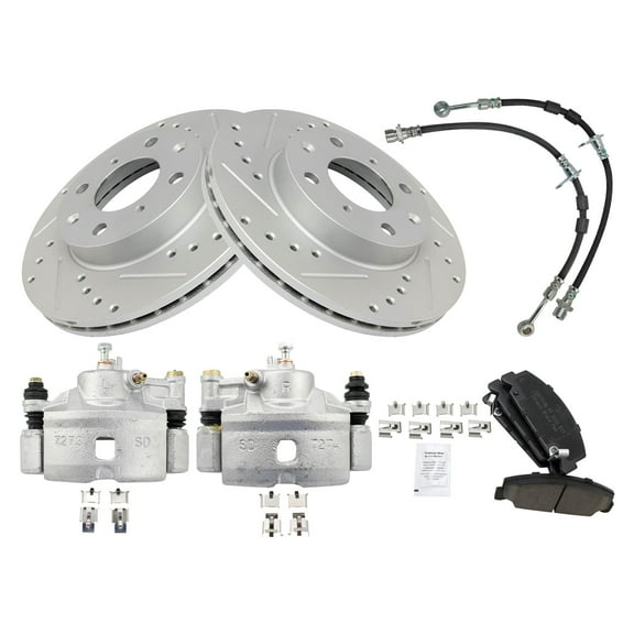 TRQ Front Performance Brake Pad & Rotor Kit Brake Caliper Brake Hose Brake Pads Brake Rotors Set Ceramic Premium G-Coated Fits Select 1996-2000 Honda Civic