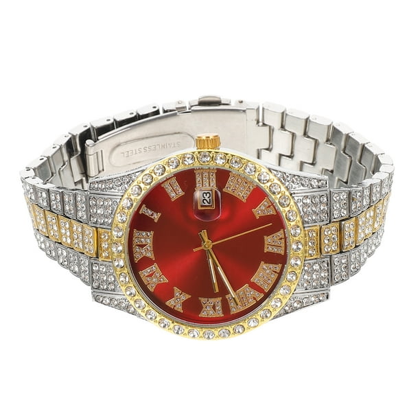 KAKOWELY Reloj de pulsera con diseño de incrustaciones de diamantes para hombre, adorno decorativo para reloj de pulsera.