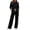 Black, variant on QIYAGBSA 2 Piece Sweatsuit for Women Crew Neck Long Sleeve Pullover Top Contrast Piping Side Stripe Wide Leg Pants Drawstring Waist Pockets for Casual Wear