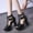 Black, variant on AXXD Black Sandals for Women Summer Open-toe Chunky High Heels Shoes Metal Buckle 10CM Solid Color High Heels Sandals