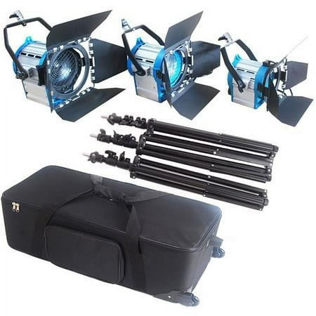 UPC: 0717080143861 | Fresnel Tungsten Studio Spot Video 3-Light Kit  1x 650W  1x 300W & 1x 1000W