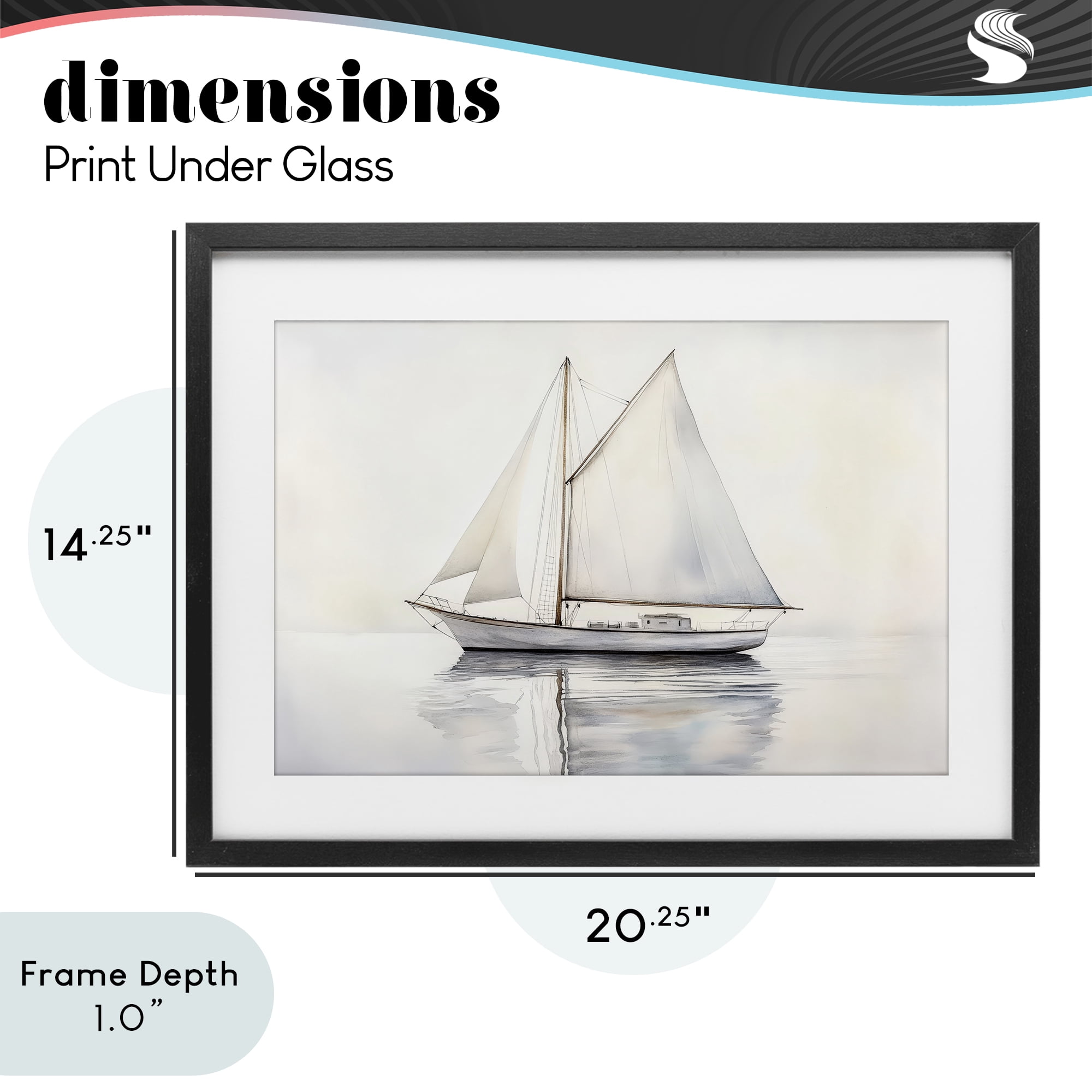 Stupell Industries Neutral Sailboat Reflection Black Framed Print Under Glass, design by Petal Prints Design