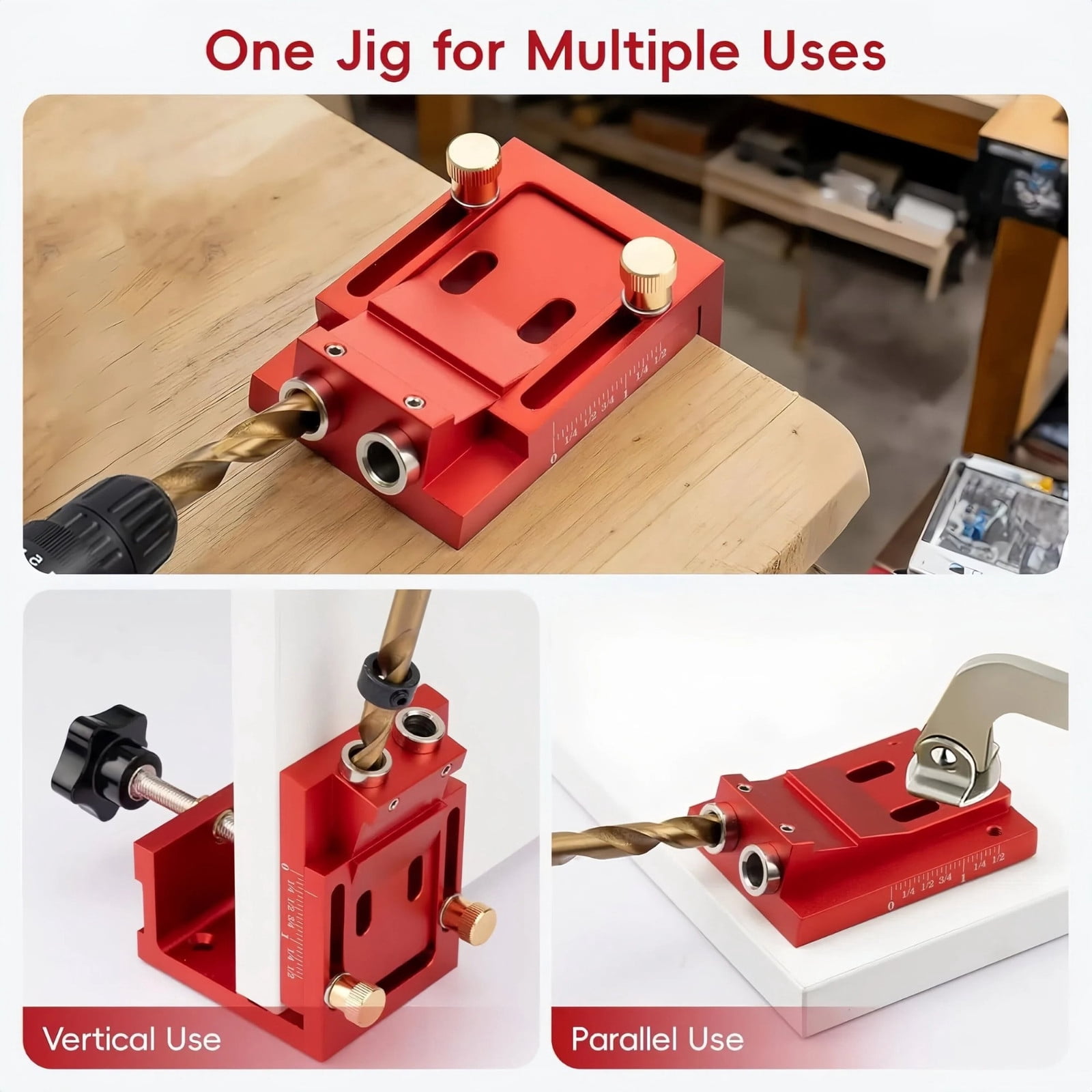 15PC Pocket Hole Kit Adjustable Precision Woodworking Drill Guide, Slanted Hole Locator, Aluminum Alloy, Durable Design, Fast Chip Removal, Board Punching, 15° Hole, 0.47-1.57Inch