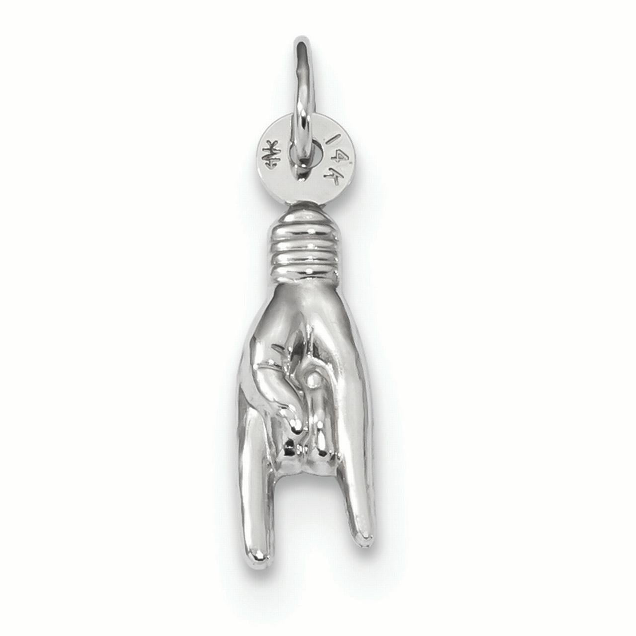 Pendant Good Luck And Italian Horn 14K White Gold Good Luck Hand