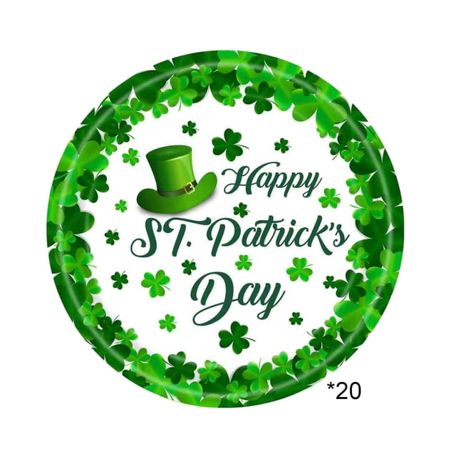 Disposable Paper Plates Party Cups 20 Pack St. Patricks Clovers Themed Set, Green Paper Tissues & Tableware for Birthday Wedding Outdoor Gatherings