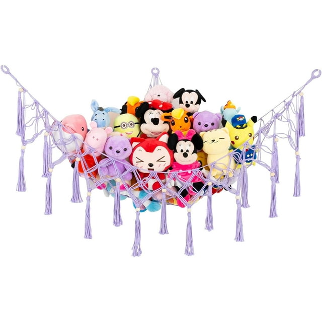 Filet Ou Hamac pour Peluches Mural Plat Fait Main en Macramé pour Rangement de Jouets en Peluche