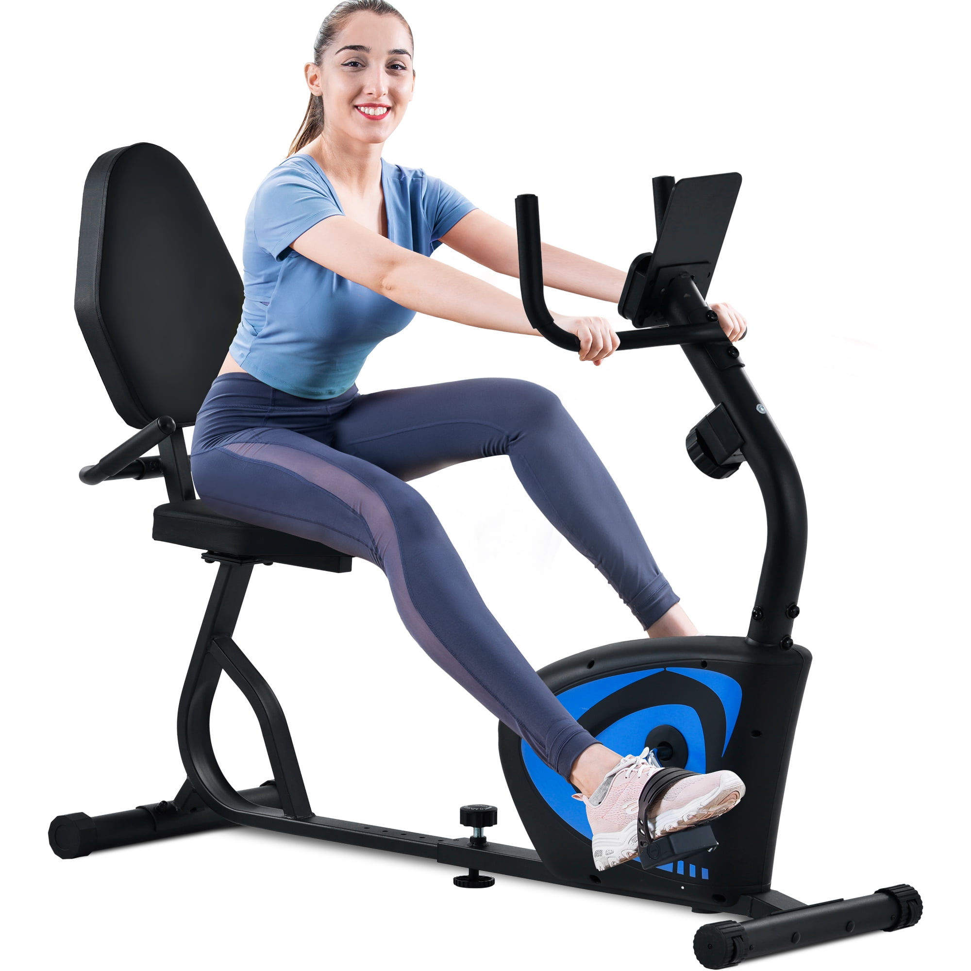 Blue Cycool Recumbent Exercise Bike,Indoor Magnetic Cycling Stationary bike with Monitor,Adjustable Cushion for Adults Seniors Workout 