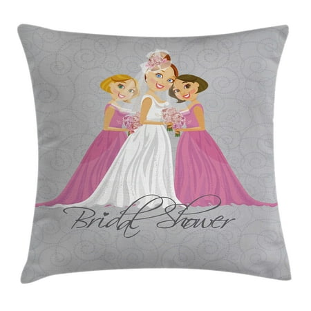Bridal Shower Decorations Throw Pillow Cushion Cover, Bride and Best Friends Bridesmaid on Floral Ivy Backdrop, Decorative Square Accent Pillow Case, 18 X 18 Inches, Grey Pink and White, by (Best Color To Cover Gray)