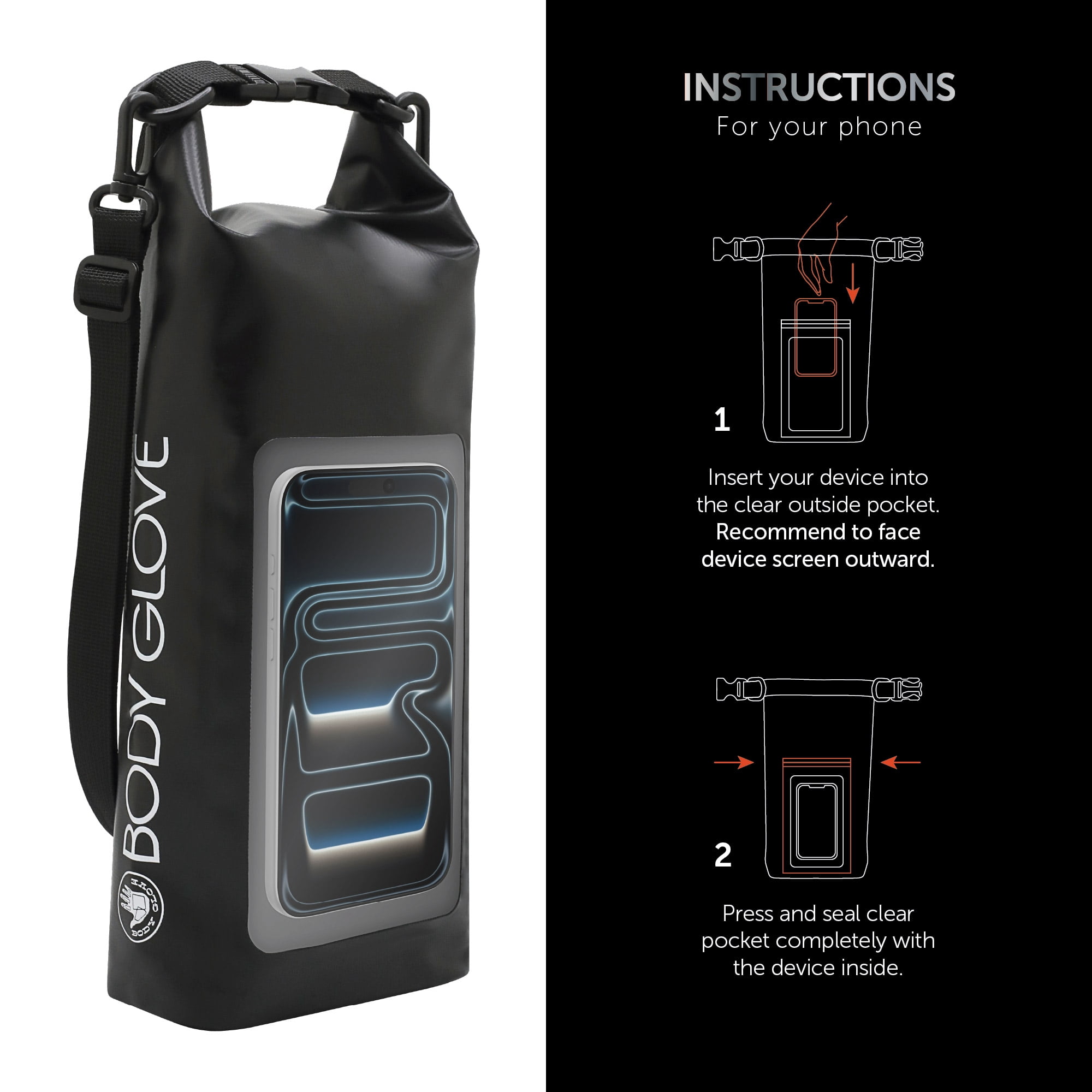 Body Glove Tidal Waterproof 2L Dry Bag - Black/Clear