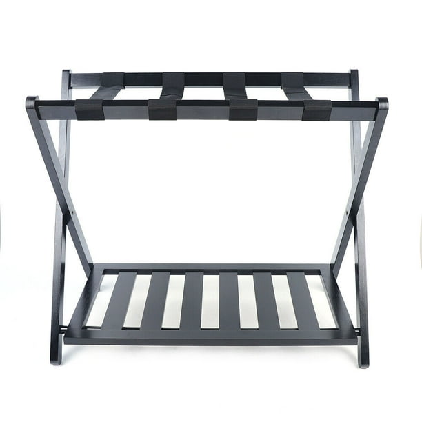 TFCFL 26.8inch Folding Luggage Rack with Shelf Black Straps Double