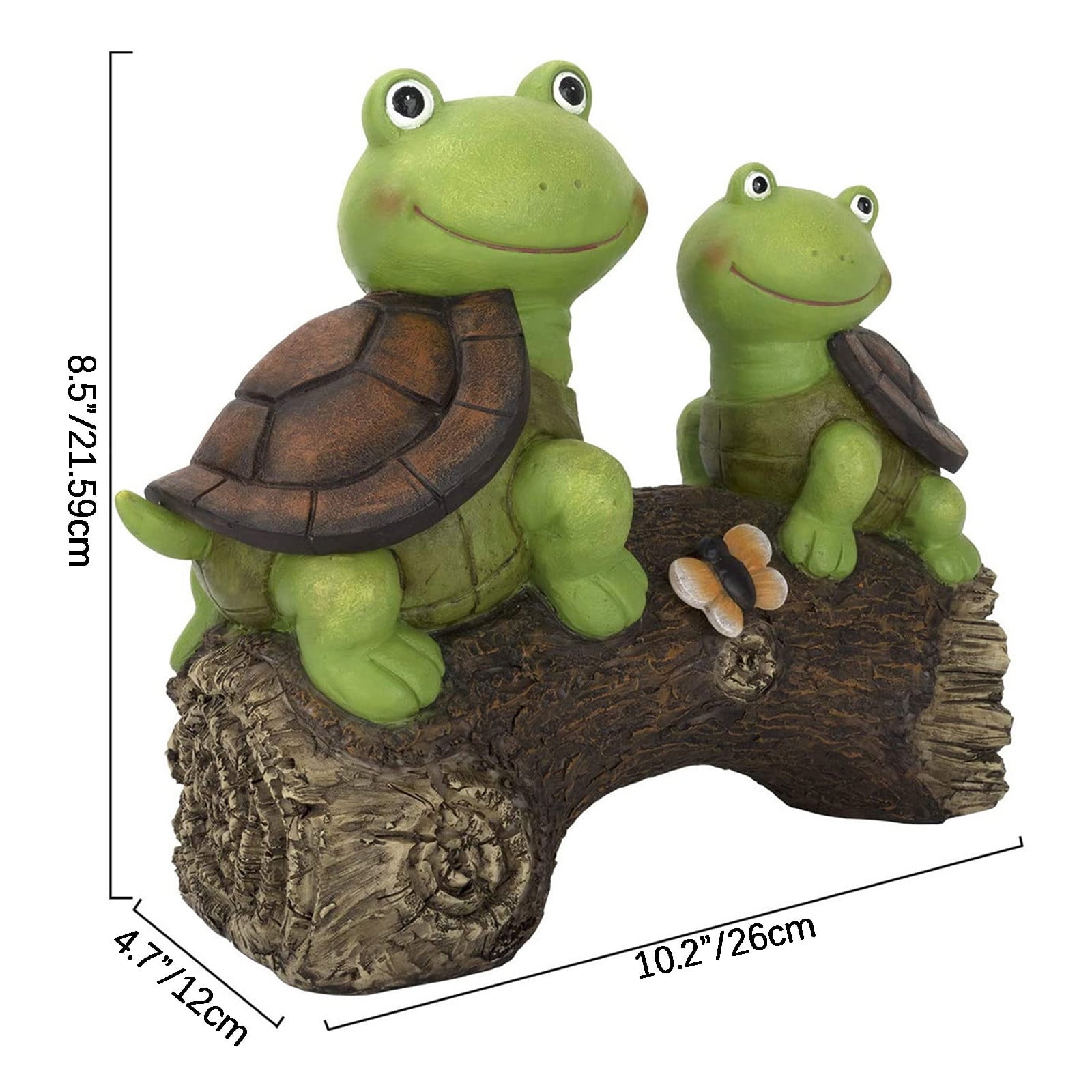 Garden Turtle Figurines Outdoor Decorations, Solar Powered Sweet Frog Face Turtles Resin Statue with Led Lights, Garden Art Spring Fall Winter Christmas Decor for Patio Lawn Yard