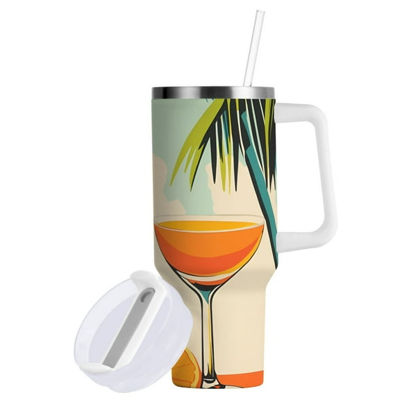 Yayeee 40oz Stainless Steel Tumbler with Straw and Handle Double-Wall Insulated Travel Water Bottle, Mid Century Glasses