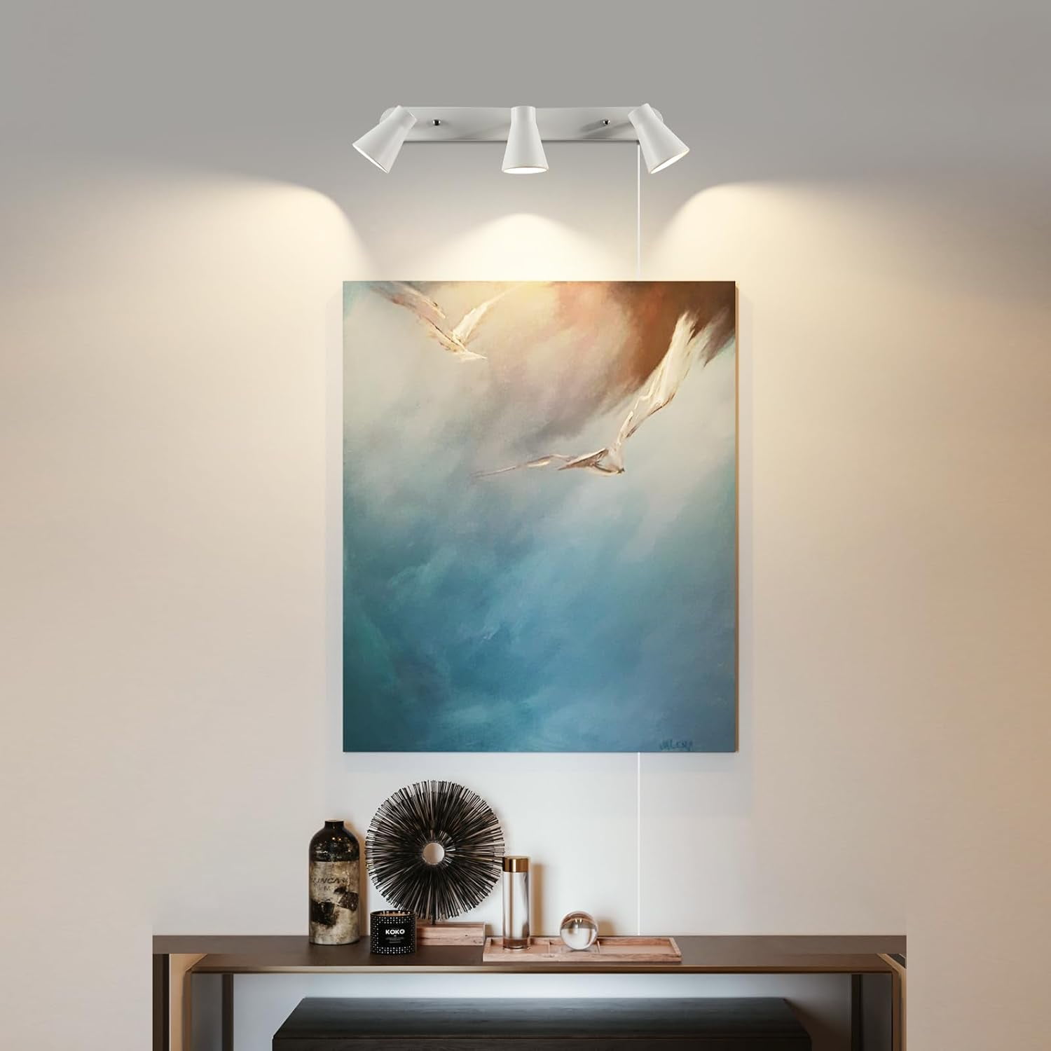3-Light Track Lighting, White Wall Ceiling Fixture with Rotatable Heads, Bulbs Not Included