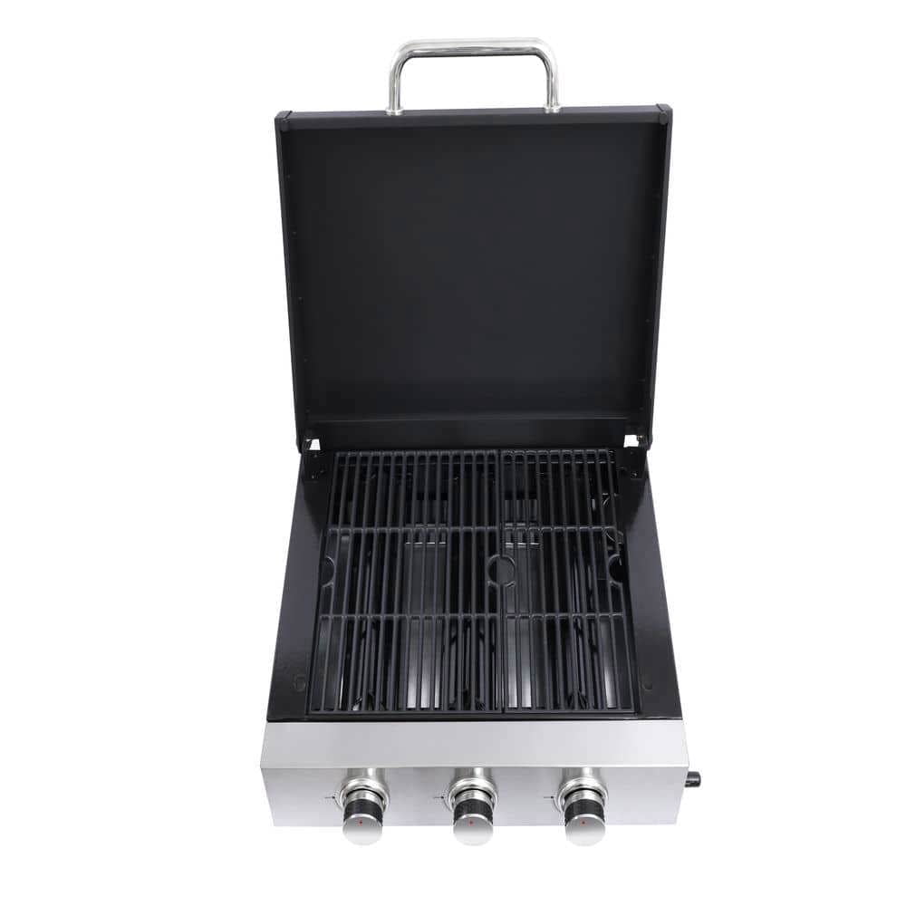 Spaco 3 Burner Gas Grill, Outdoor Cooking Barbecue Grill, Stainless Steel Grill for Outdoor as Patio, Deck, Backyard, Silver+Black
