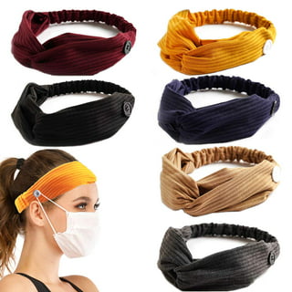 6 Pack Boho Headbands with Buttons for Face Masks Covers,Button