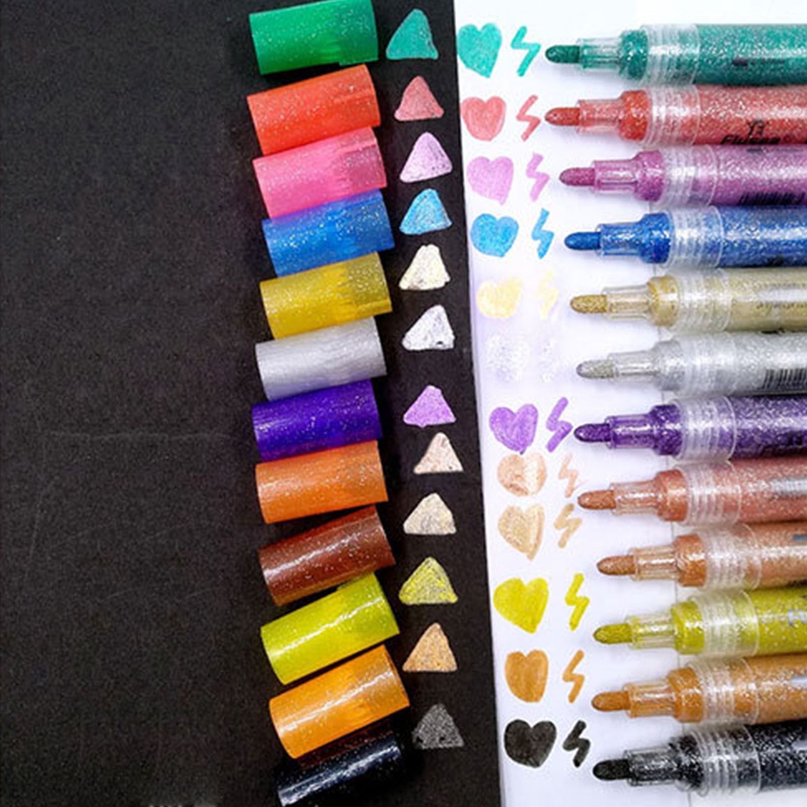 PPKVUFD 12 Glitter Paint Pens for Glass Marking, Rock Painting, Ceramic, Wood, Fabric, Scrapbooking, DIY Craft Making, Coloring - Acrylic Paint Markers Medium Tip 3mm