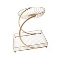 thumbnail image 4 of Cesta de fruta de hierro, cesta de almacenamiento, frutero, soporte para verduras, construcción de alambre multicapa, adecuada para cocina, mesa de co Oro de 2 capas, 4 of 8