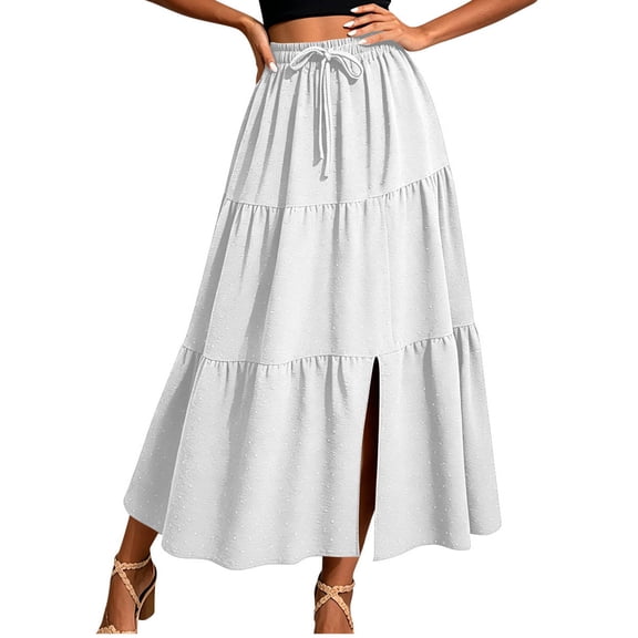 Maean Women Pleated Skirts High Waist Ruffle Hem Flowy Fashion Maxi Skirts Dress for Work Office Party