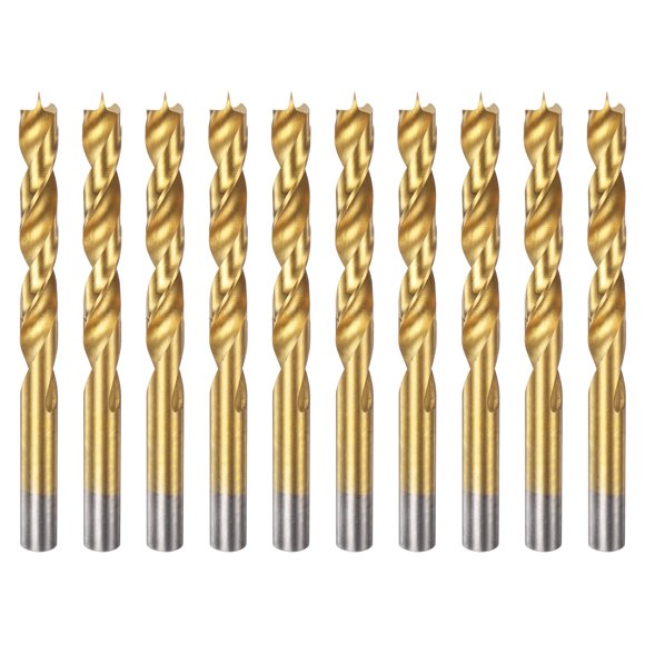 10pcs Brad Point Drill Bits 12mm(15/32") Dia HSS4241 Straight Round Shank Metric Brad Point Spiral Twist Drill Bits for Carpenter Woodworking Plastic Rubber, Golden