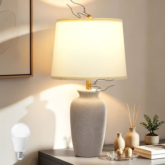 25" Modern Ceramic Table Lamp, Touch Control Desk Lamps for Living Room, Farmhouse Bedside Lamps for Nightstand