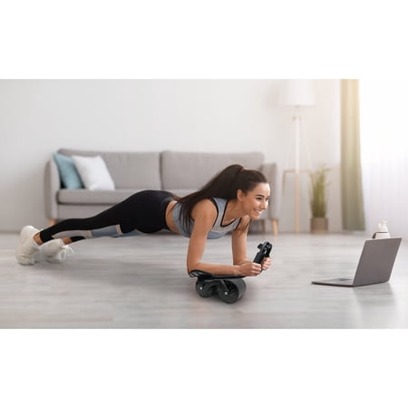 ATHLETIC WORKS PLANK ABDOMINAL ROLLER WHEEL. CORE STRENGTH, ABDOMINAL TRAINER, BLACK