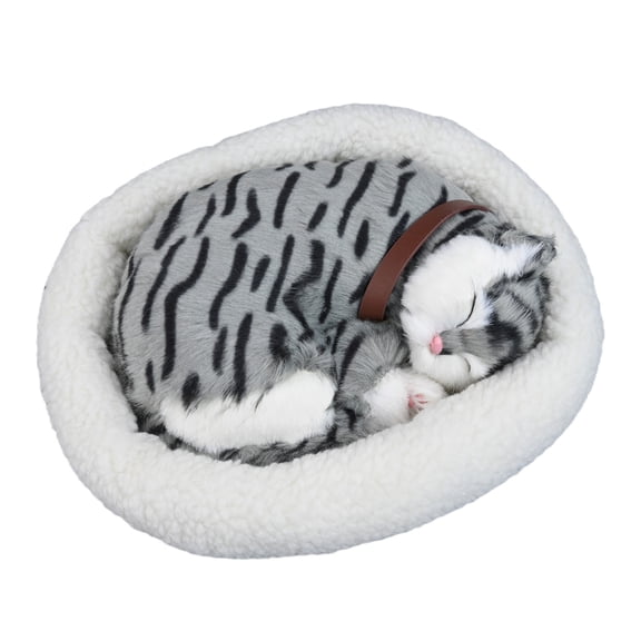 Simulation Animal Model Ornaments, Creative Birthday Realistic Breathing Cat Plush Toy Soft Stuffed Electronic Pet Home Decor