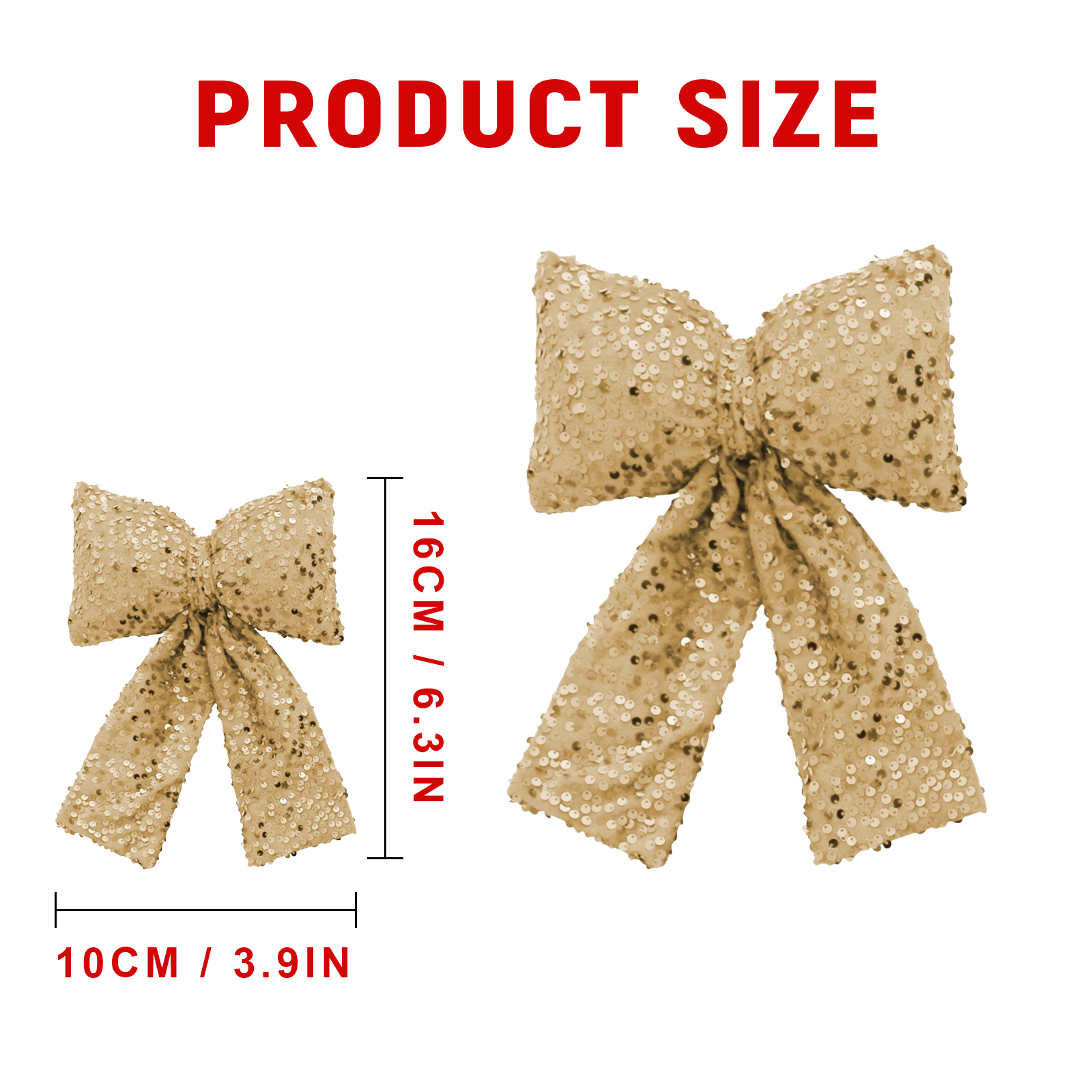 DIYMAG 12 Pcs Christmas Tree Bow Decoration Glitter Bows Christmas Bow, Sequine Bows for Christmas Party Decoration (Gold)