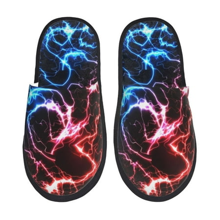Balery Red And Blue Lightning Slient Indoor Furry Fleece Comfort House Shoes Soft Non-Slip Home Shoes Cotton slippers House Slippers-- Medium