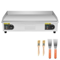 KFFKFF Commercial Electric Griddle, 28.54 x 15.75 inches, 4400W, Adjustable Temperature Range 122-570°F, Durable Stainless Steel Construction, Half Grooved and Half Flat Design, Includes 2 Spatulas