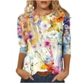 thumbnail image 1 of Wanfds Hauts de Mode Multicolores pour Femmes Tendance Été 2024 Col Rond Manches Trois-Quarts TTG, 1 of 5