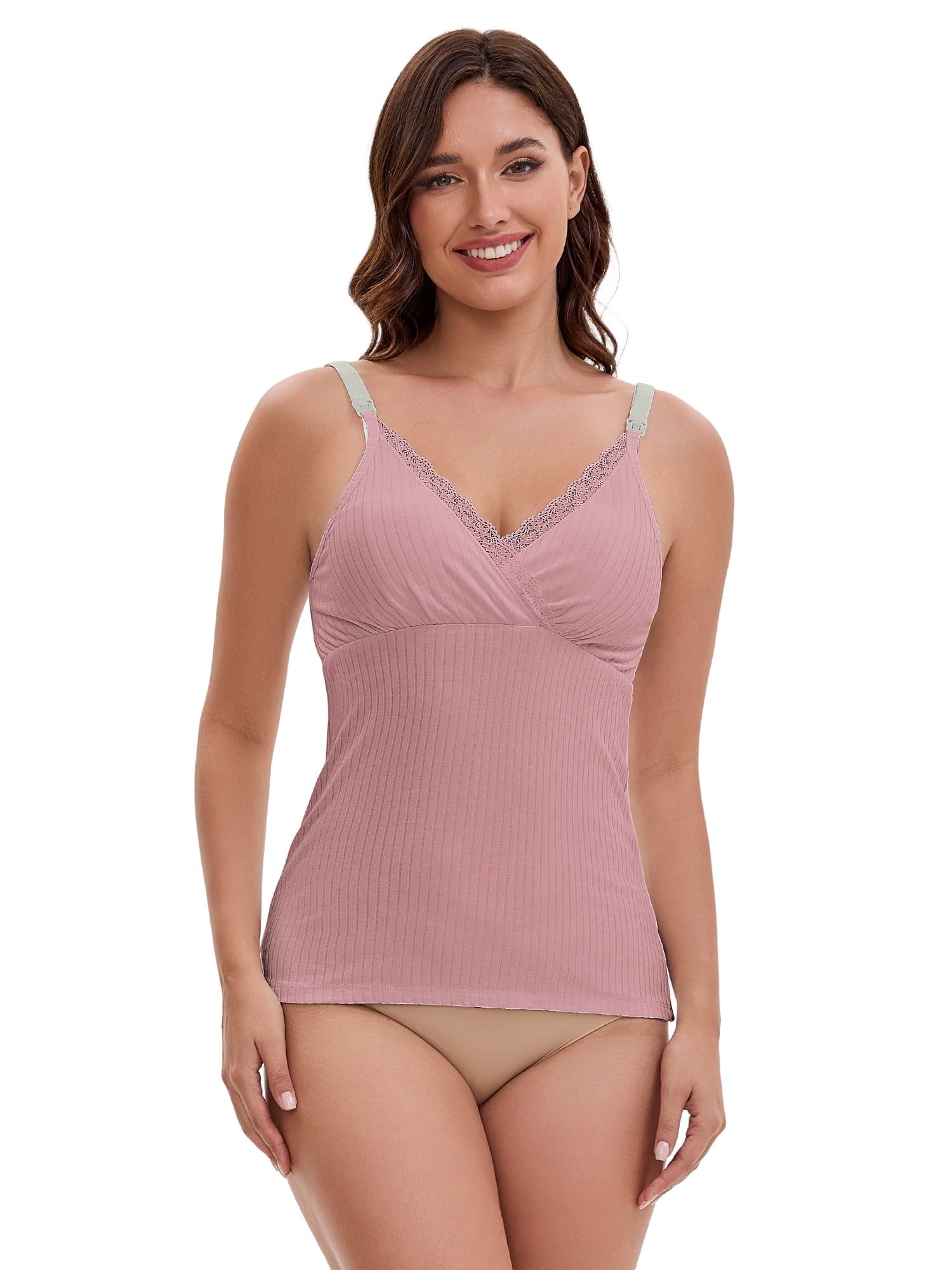 DARING DIVA Women's Crisscross Nursing Lace Trim Maternity Camisole Tank Tops XXL Pink