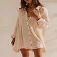 thumbnail image 2 of PENGXIANG Robe Chemise à Manches Longues pour Femmes Automne Couleur Unie Col à Revers, 2 of 6