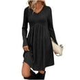 thumbnail image 3 of Bovxnpu Women Long Sleeve Dresses Plus Size Dresses, Long Sleeve Dress for Women Sweater Dress V Neck Empire Waist Tunic Dress Fall Dresses Women Casual Dress with Pockets Spring Fall Outfits, 3 of 9