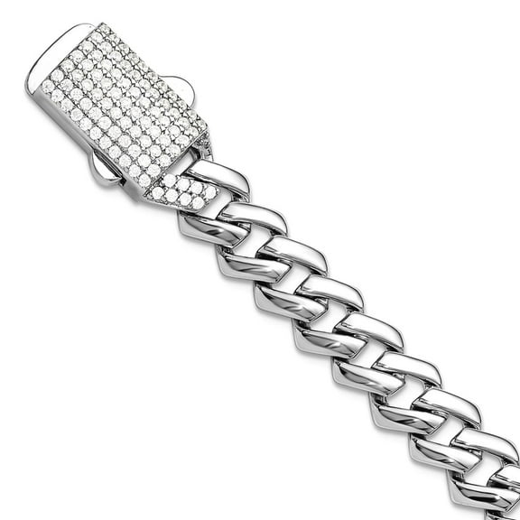 8.6mm 925 Sterling Silver Rhodium Plated Monaco Link Cubic Zirconia Pave Clasp Bracelet 7.5 Inch Link Bracelet for Women