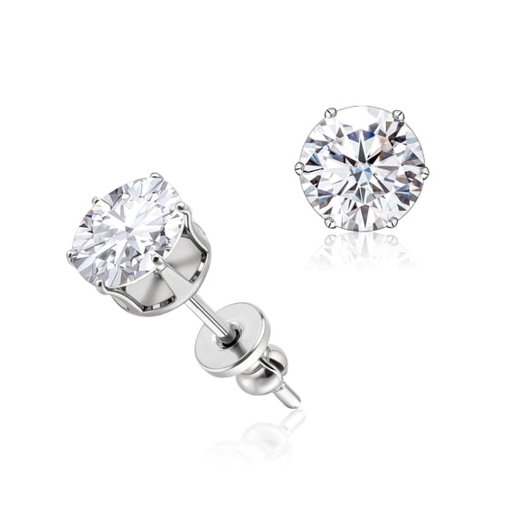 Titanium Stud Earrings 6MM CZ for Women Hypoallergenic Simple Classic Round 6 Prong Cubic Zirconia Earring Stud for Women Men Sensitive Ears