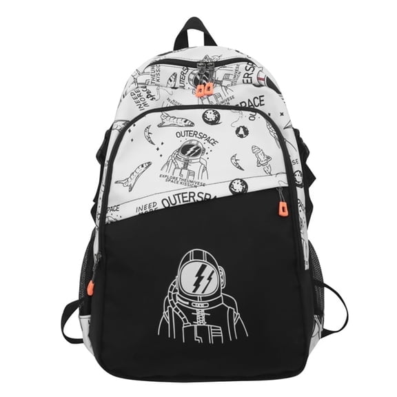 Space Astronaut Backpack Bookbag for Boys Girls, 18 In Rocket Laptop Bag With Adjustable Strap High College Book Bag Hiking Camping Daypack-White