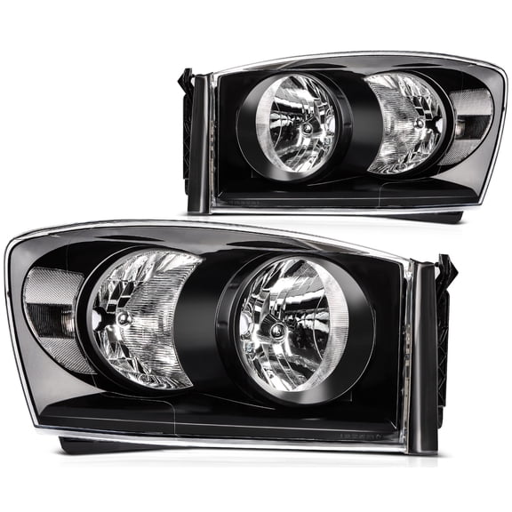 ECCPP Headlight Assembly Fit 2006-2008 for Dodge Ram 1500 2500 3500 2009 for Ram 2500 3500 Black Housing Clear Lens Pair Headlights 55077794AD