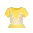 thumbnail image 4 of Robe Fille 2-en-1 Dentelle Jaune Manches Courtes Robe de Fête 5 Ans, 4 of 6