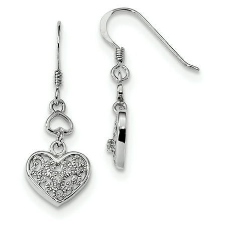 Icecarats 925 Sterling Silver Diamond Heart Shepherd Hook Drop 925 Sterling Silver Diamond Heart Shepherd Hook Drop Dangle Chandelier Earrings Love Fine Jewelry For Women