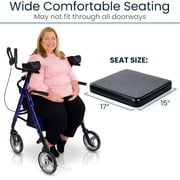 Vive Mobility Upright Walker T-Series – Outdoor Stand-Up Rollator with Seat for Seniors, Blue