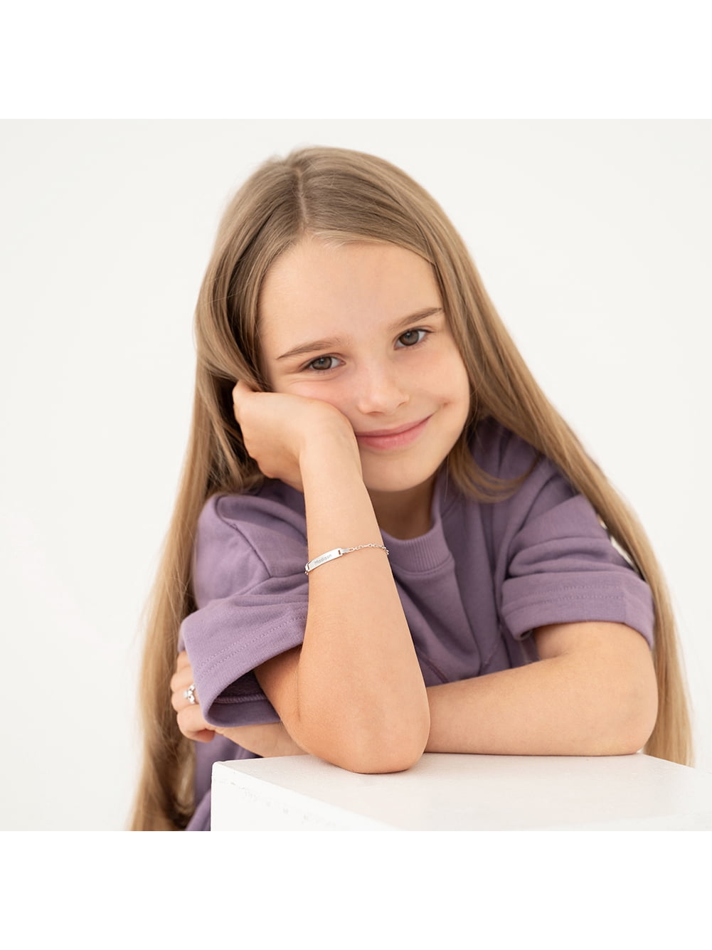 6" Identification Bracelet Kids / Girls Bracelet Rondel Link - Sterling Silver
