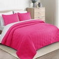 thumbnail image 4 of Whale Flotilla Microfiber Queen Size 90"x 96" Quilt Set Lightweight Quilted Bedspreads Coverlets Set with Stars Pattern, Hot Pink, 4 of 9