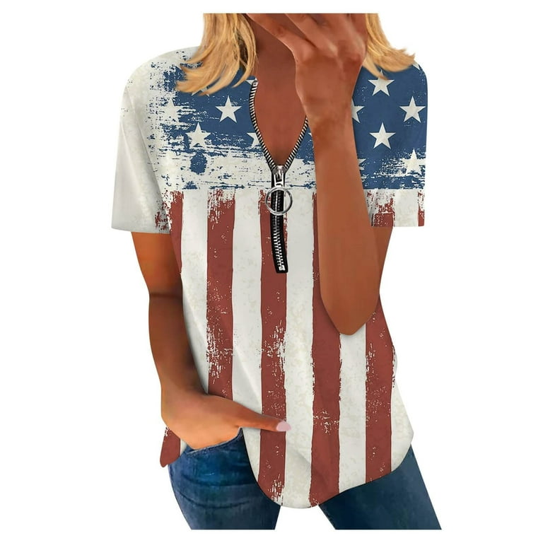 Womens Summer Tops, 4th Fourth of July Patriotic USA American Flag