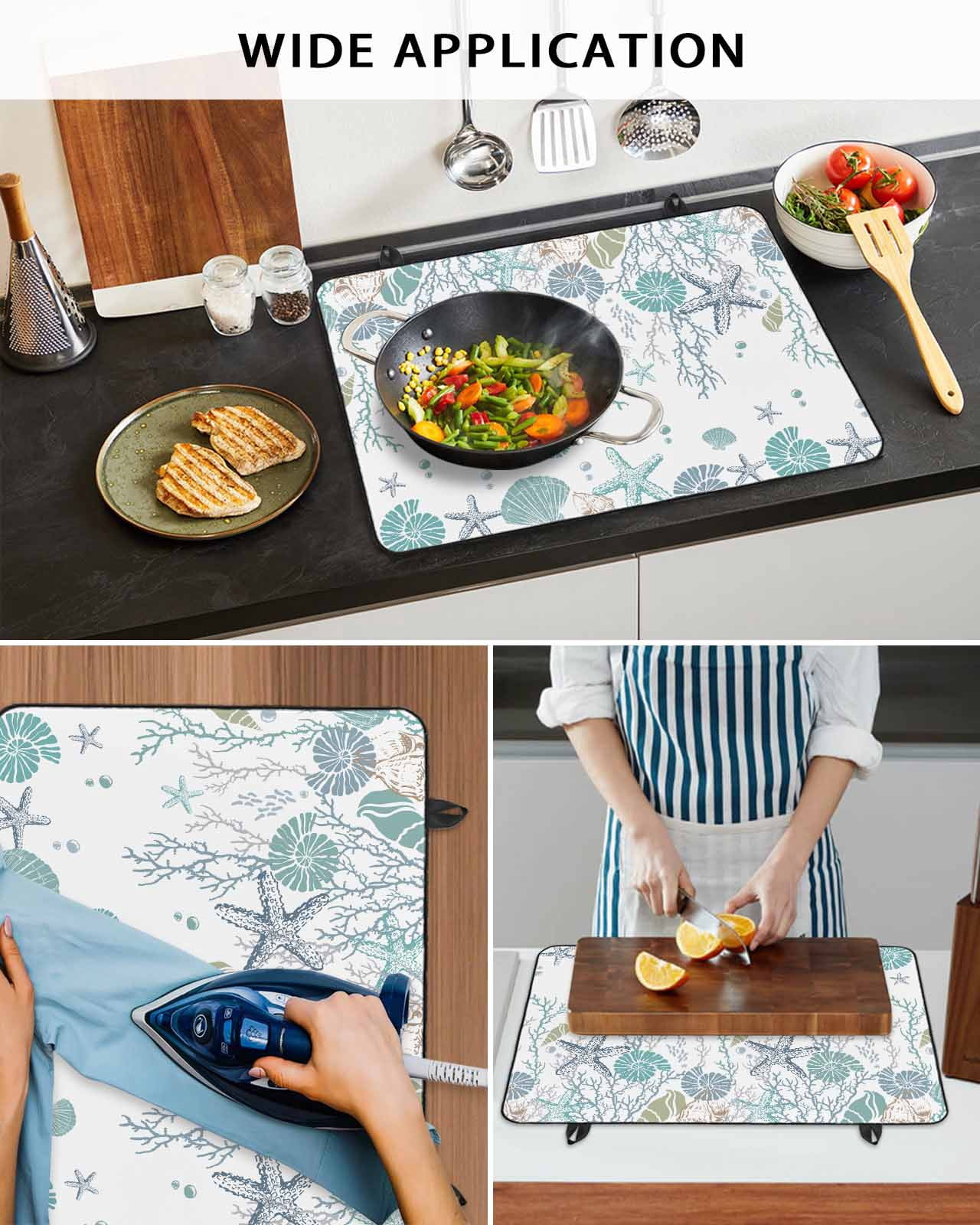 nqOlkjepod Large Induction Cooktop Protector Mat 24"x21", Ocean Coastal Stove Top Covers for Electric Stove, Nautical Starfish Conch Seashells Coral Stove Burner Cover Mats, Glass Top Stove Cover