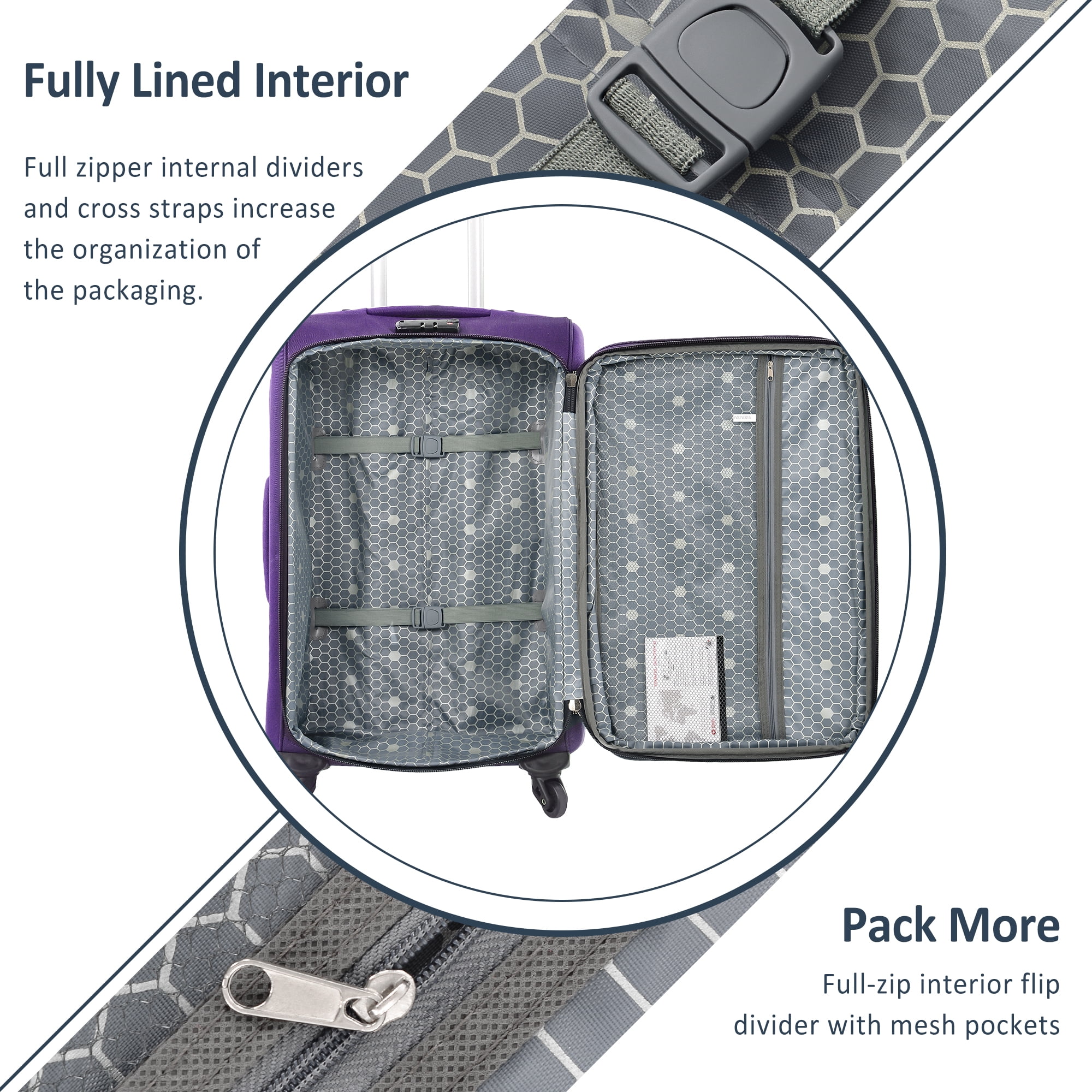 MAYEERTY 3-Piece Expandable Softside Luggage Set (22"+26"+30") - Oxford Fabric with TSA Lock & Spinner Wheels, Purple