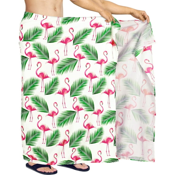 LA LEELA Men's Bath Trunk Swimwear Sarong Pareo Beach Wrap One Size Snow, Flamingo Summer Vacation Aloha