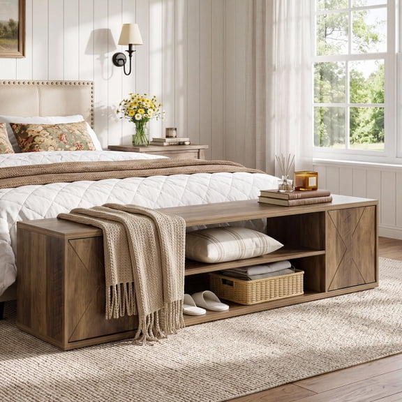 Tribesigns 63" Shoe Storage Bench with 2-Tier Shelves, Entryway Bench with Cabinets