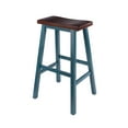 thumbnail image 1 of Satori Saddle Seat Bar Stool, Rustic Teal and Walnut Finish, 1 of 4
