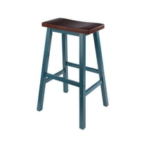 Winsome Satori Saddle Seat Bar Stool, Rustic Teal and Walnut