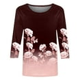 thumbnail image 4 of Pompotops Mode Femme T-shirt Imprimé Mi-Longueur Manches 3/4 Blouse Col Rond Hauts Décontractés Liquidation, 4 of 4